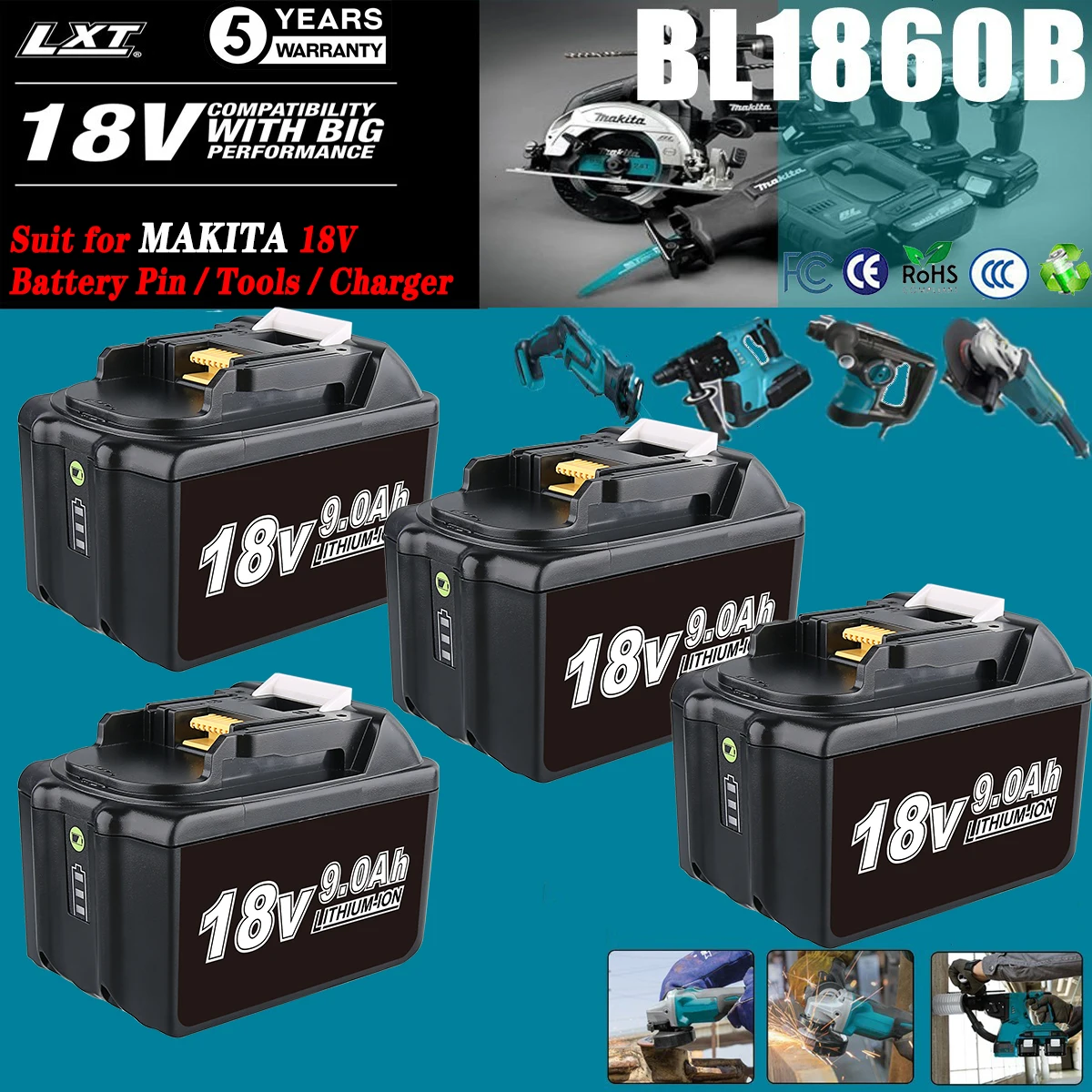 

1/2/4Pcs 9.0Ah BL1890B Replace for Makita 18V Li-on Battery Pin Compatible With BL1815 BL1830 BL1860B BL1850 Cordless Power Tool