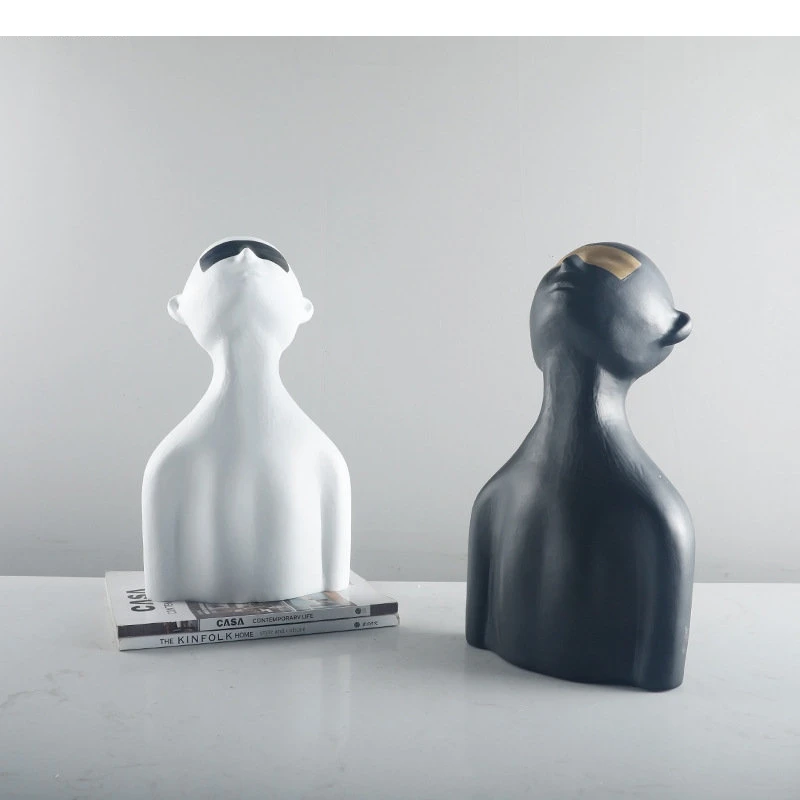 Resin Handicraft Abstract Figure Sculpture Gold-eyed Black White Bust Decorative Figurines Home Decoration Accessories