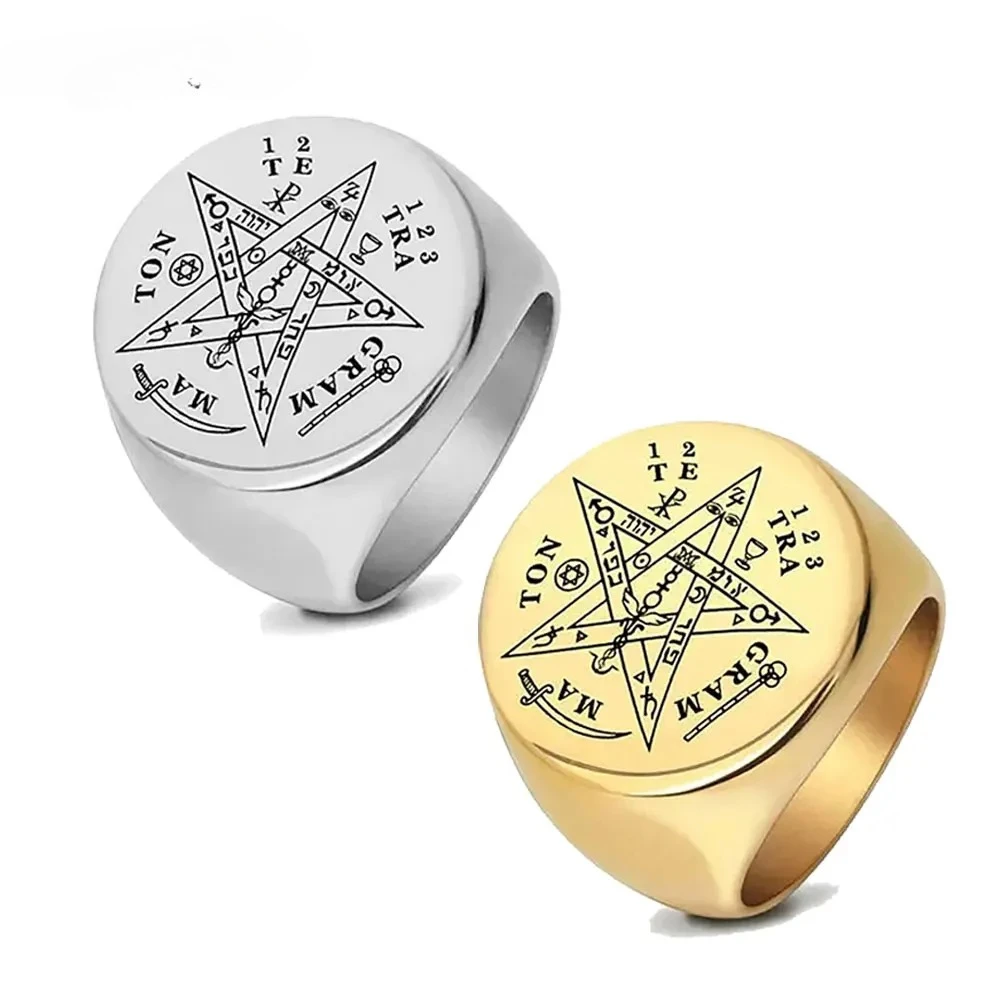 

Fashion Tetragrammaton Viking Rings For Man Wahyeh Magical Blessed Pentagram of Solomon Amulet Stainless Steel Punk Male Ring