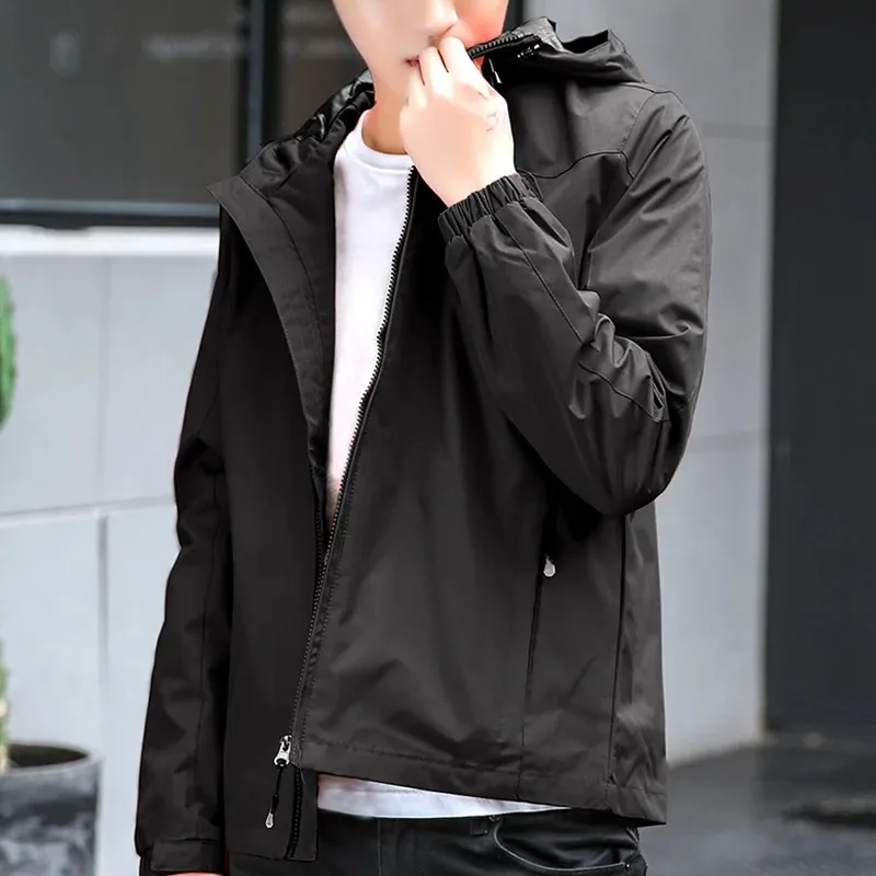 Men's Hooded Solid Spring Autumn Zipper Long Sleeve Pockets Drawstring Cardigan Jackets Coats Casual Loose Office Lady Tops