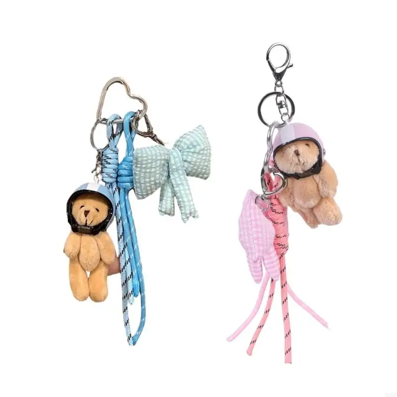 Novelty Plush Bear Clip Keychain With Climbing Gear Design Trendy Bowknot Decorated Backpack Charm For Teens Adults E0BF