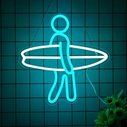 Surfboard Neon Light Sign for Home & Gym Decor - Multi-Color LED Surfing Wall Sign, USB Powered, Switch Control, Wall Hanging