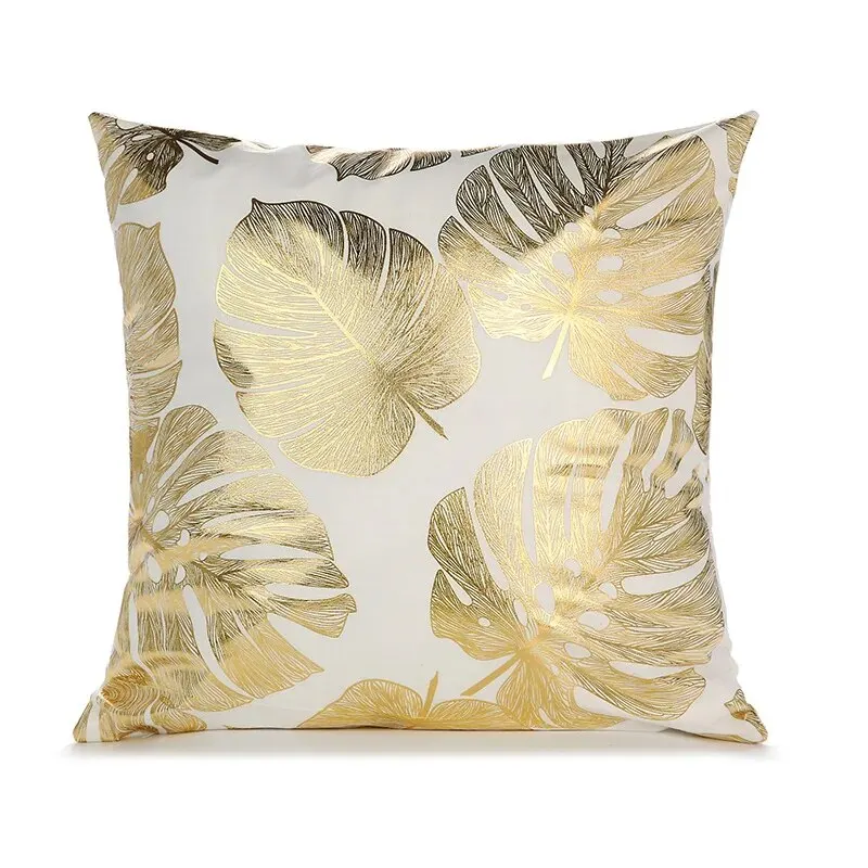 Cozy Golden Leaf Bronzing Printed Throw Pillow Covers for Living Room, Bed, and Sofa -18x18 Inch Square Pillow Cases - Home Deco