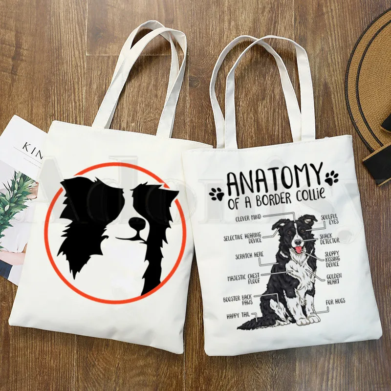 Bolsas de Ombro Harajuku para Mulheres, Bolsas Harajuku para Meninas, Bolsa de Compras Casual Elegante, Eu Amo Meu Cão Border Collie