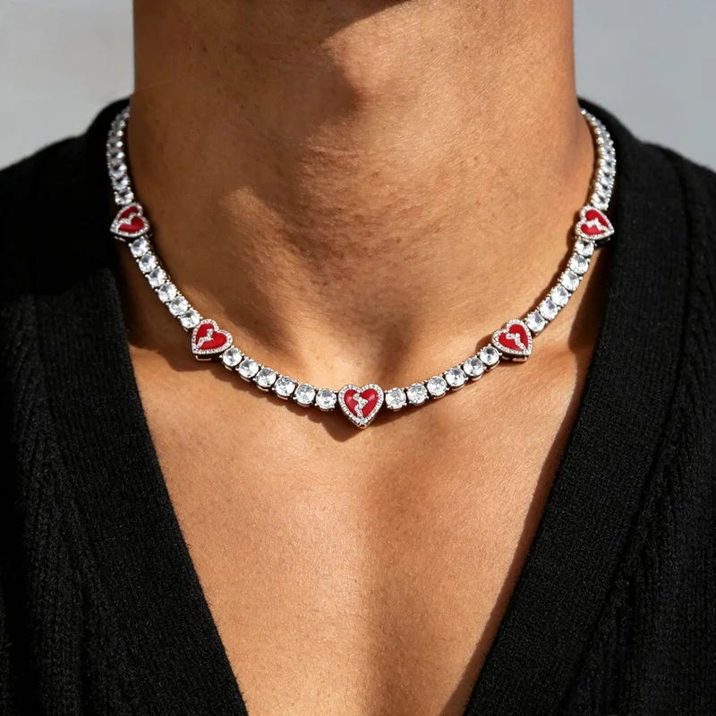 chaine-de-tennis-goutte-d'huile-en-forme-de-cœur-pour-hommes-accessoire-de-mode-tendance-hip-hop-pour-boite-de-nuit-bijoux-d'exportation-en-gros