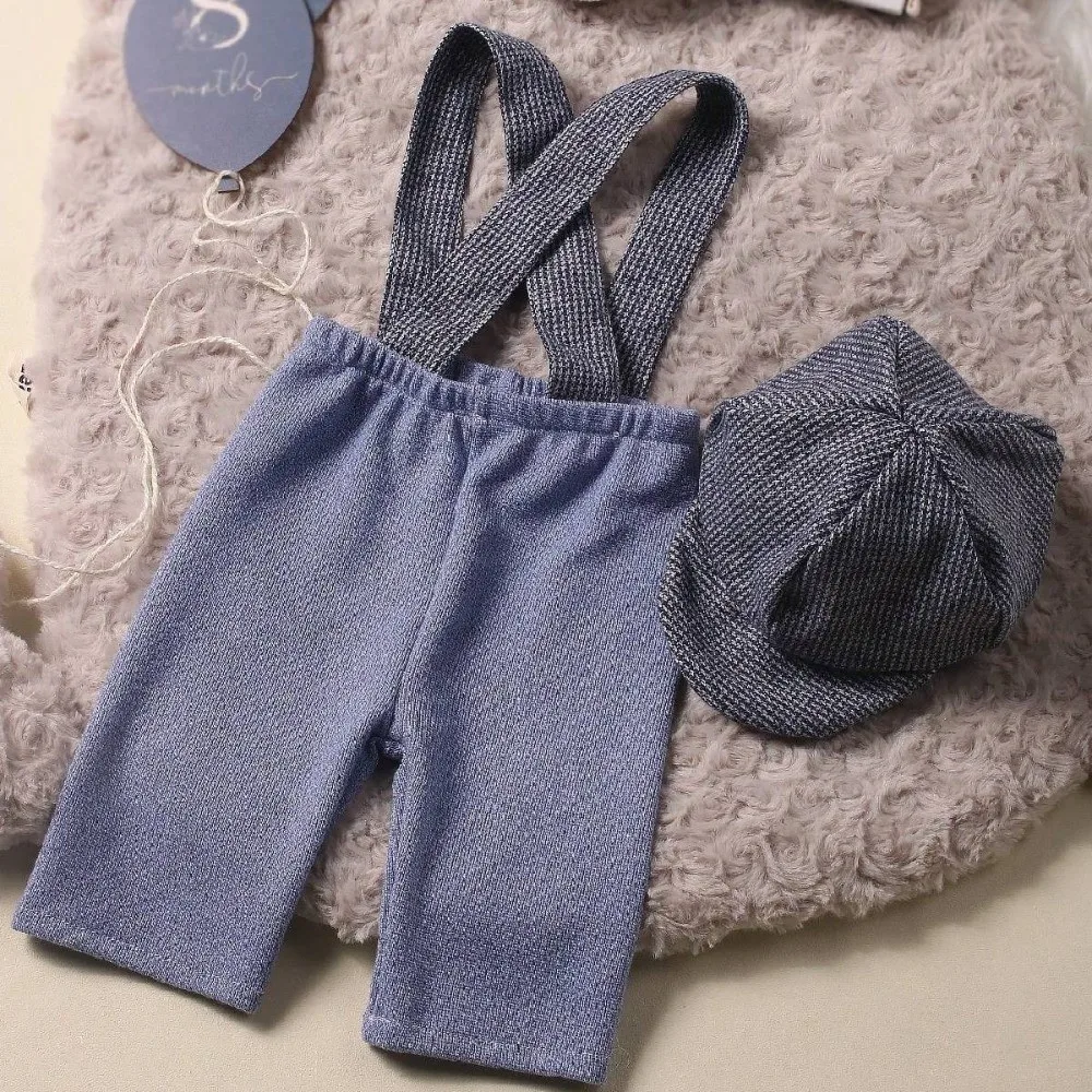 Conjunto Clásico de Ropa para Fotografía de Recién Nacidos, Mono con Tirantes, Gorro de Estilo Newsboy, Traje de Caballero, Conjunto para Sesión de Fotos