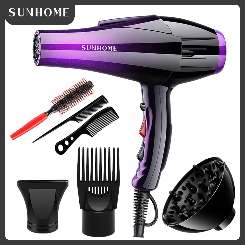 Professional 2300W Ionic Ceramic Hair Dryer ,2 Speed and 3 Heat SettingsFast Drying  with 3 Nozzle  And 3 Comb (Purple/Black)