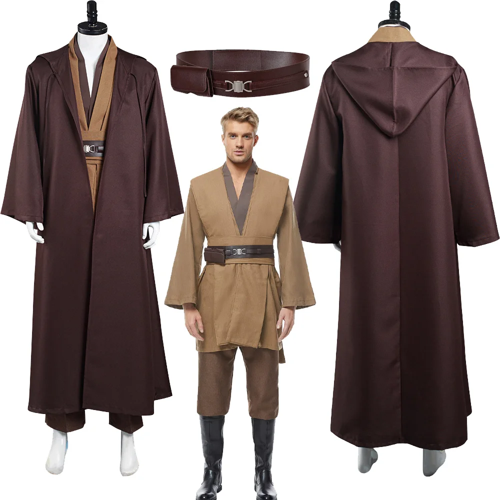 Anakin Cosplay Brown Costume Obi Roleplay Wans Knight Movie Space Battle Cloak Suit Men Belt Cape Male Halloween Carnival Suits