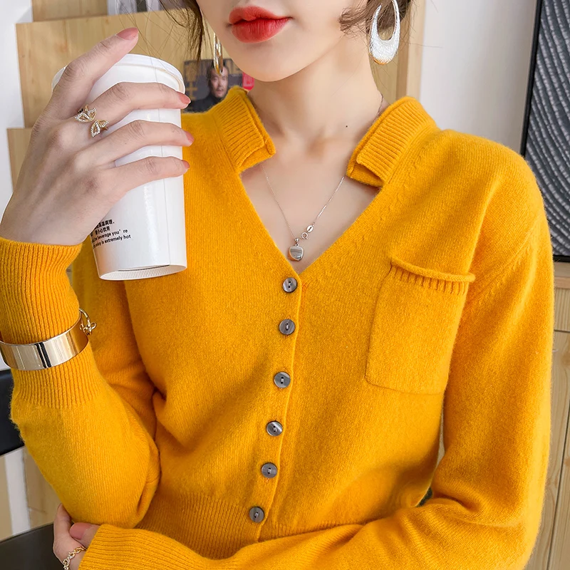 

100% Merino Wool Button-Down Fashion Cardigan Cashmere Multiple color options Soft Solid Long Sleeve Advanced Clothing Tops