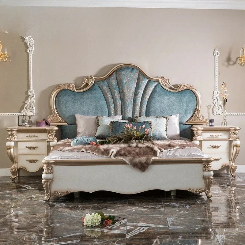 

European style neoclassical leather double bed household solid wood 1.8 meters bedroom bed