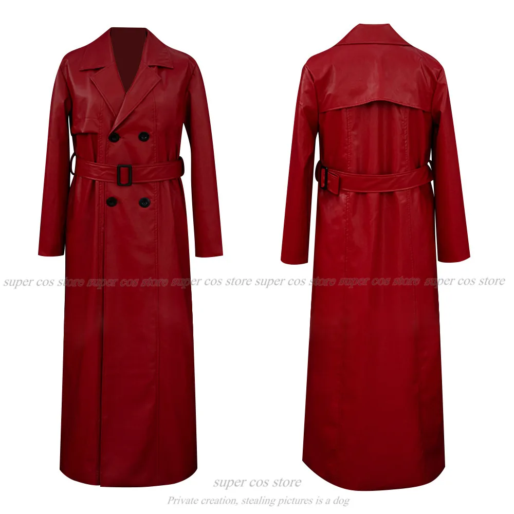 미스터 스칼레텔라 게임 호미커, 수수께끼의 적대자 코스프레, 코스튬 레드 가발, 여성 남성, 할로윈 맞춤형 트렌치 코트