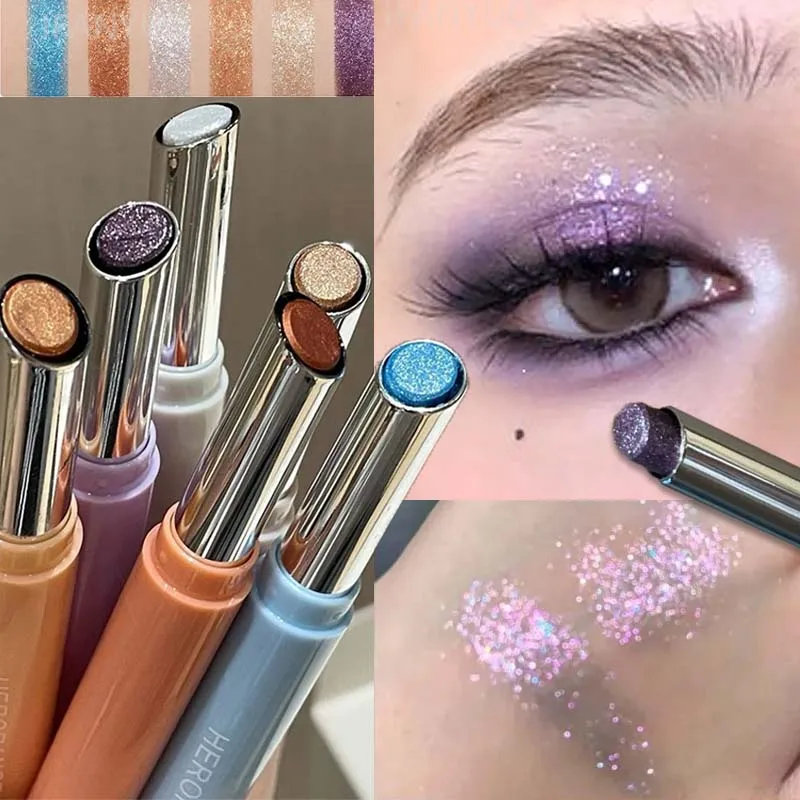 Punk Lila Metallischer Lidschattenstift Wasserfest Langanhaltend Perlglanz Glitzer Lidschatten Highlighter Feiner Glänzender Augen-Make-up-Stift