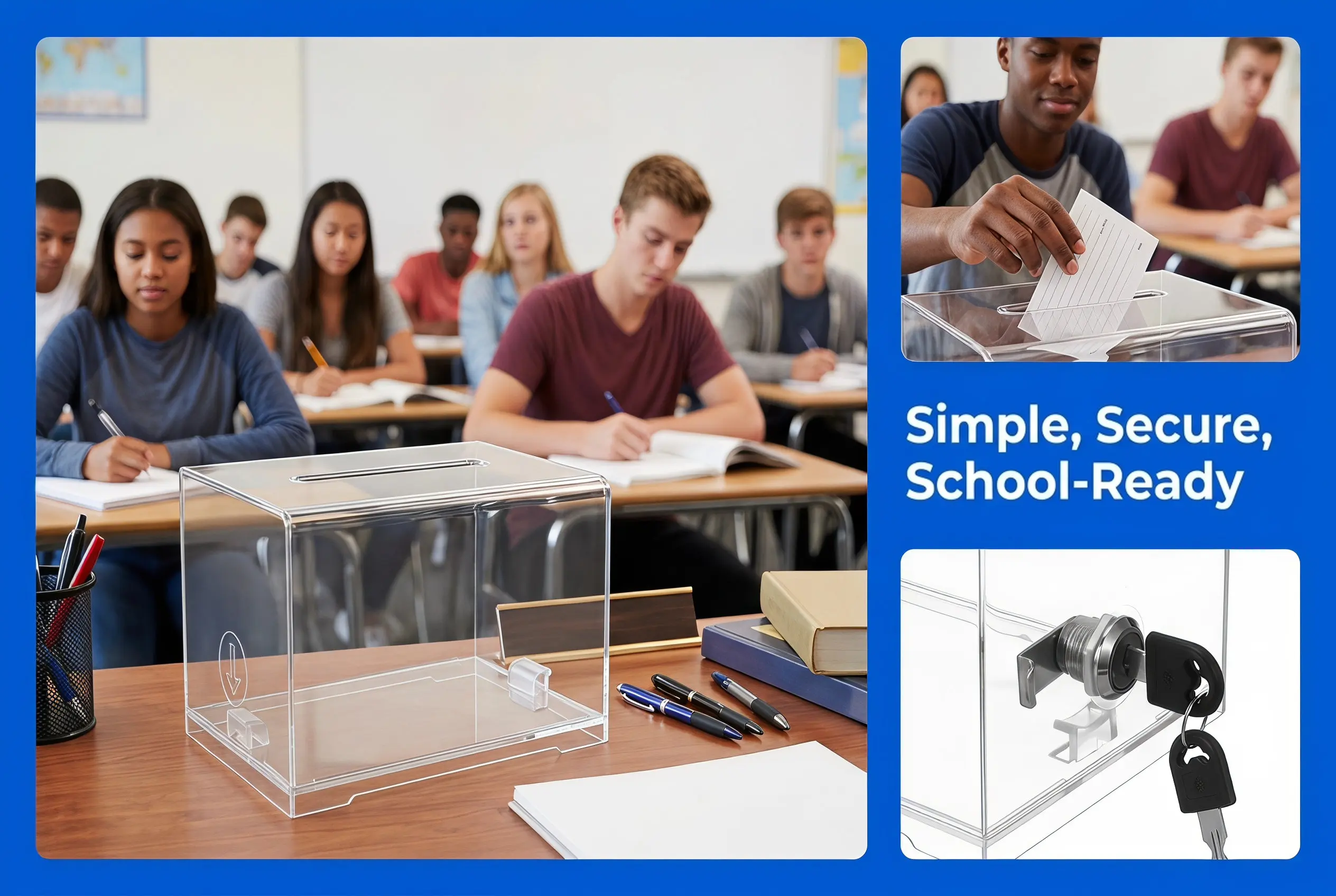 Suggestion Box Clear Acrylic Lockable Donation Box for Fundraising Office Classroom Transparent Ballot Collection Secure Case