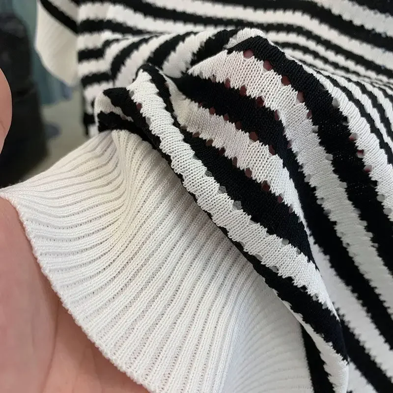 Mulheres manga curta listrado polo camisas verão camiseta oco para fora contraste cores retalhos moda coreana casual versátil topos