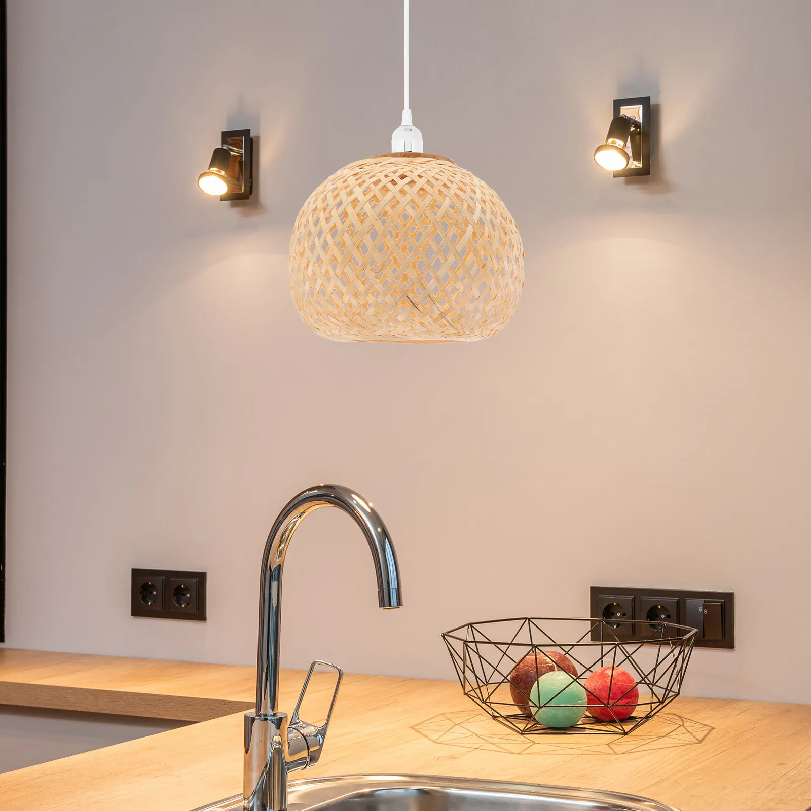 竹織ランプシェードヴィンテージデザイン天井ライトカバー寝室ランプシェード装飾ランプカバーホームバーホテル用