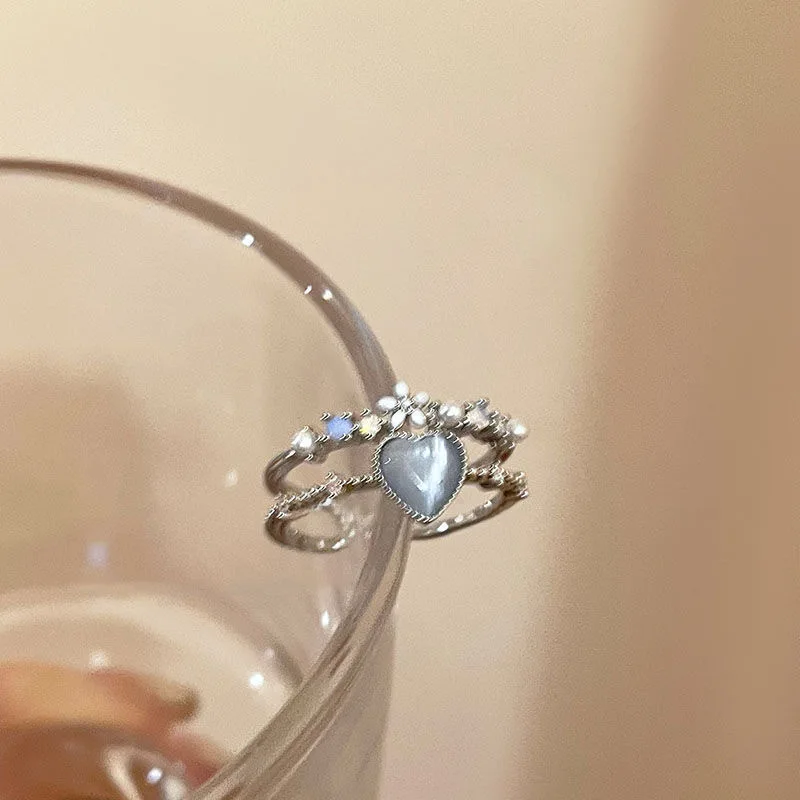 New Y2K Crystal Rings Kpop Heart Adjustable Ring Irregular Geometry Punk Vintage Rings Set for Women Girls 2025 Fashion Jewelry