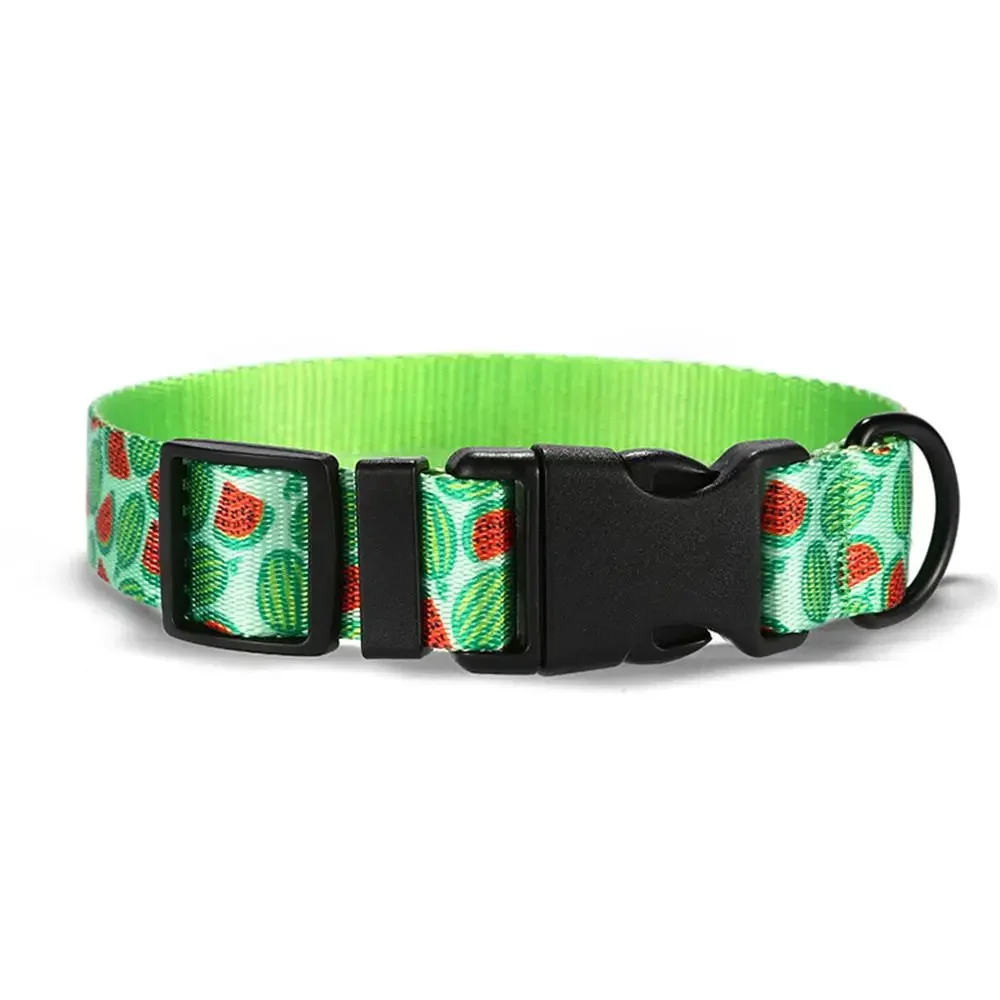 Personalized Pet Collar, Customized Nameplate, ID Adjustable, Watermelon Soft Fiber, Cat and Dog Collars, Lead Leash