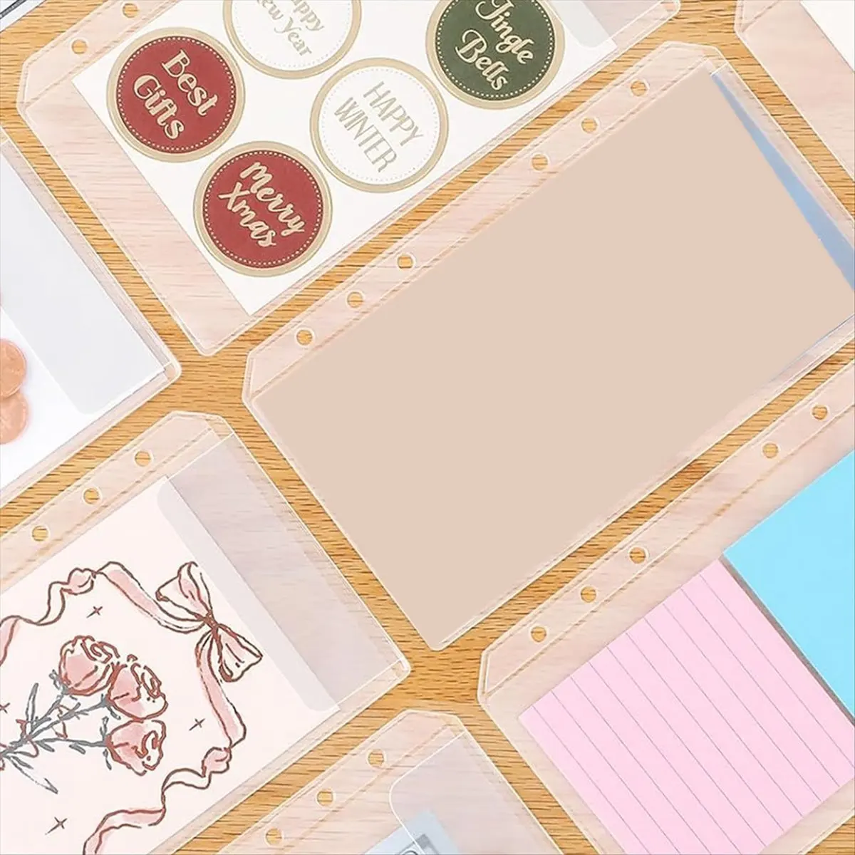 A6 Binder Pockets 12PCS No Zipper Envelopes for Budgeting,6-Hole Zipperless Binder Pouches Envelope for A6 6-Ring Binder-DTB3