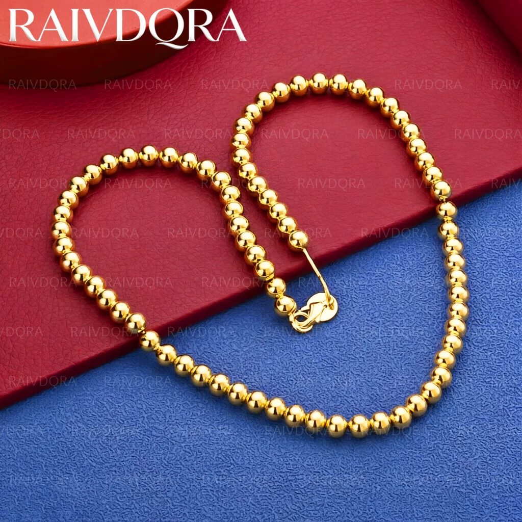 18K Gold Plated 40-75cm 6mm Round Bead Chain Necklace For Women and Men Fashion Jewelry Classic Grace Birthday Gifts Party