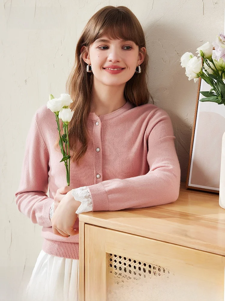 

Cboca, осенне-зимний новый женский вязаный шерстяной кардиган, круглый красный кружевной длинный свек, верхняя одежда обычного кроя