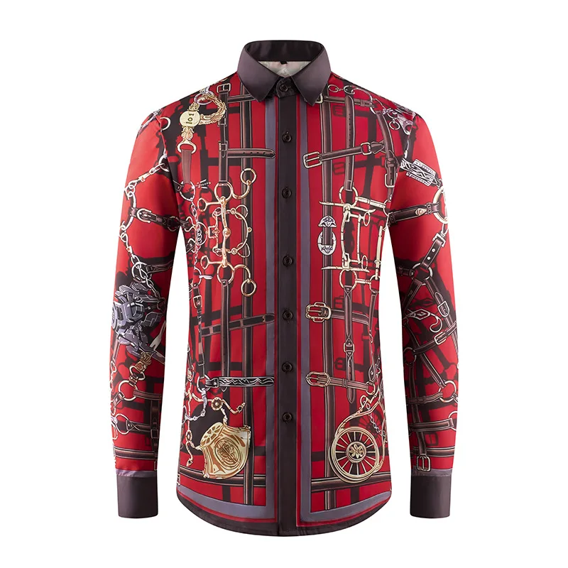 

Роскошная брендовая рубашка в стиле ретро с длинными рукавами для мужчин, тонкие повседневные рубашки с длинным рукавом, деловая деловая классическая рубашка для банкета и вечеринки