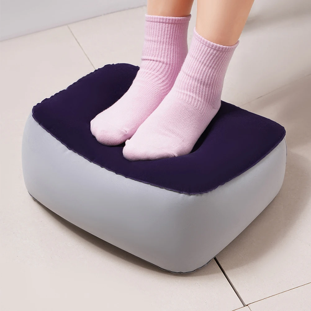 

Inflatable Flocking Foot Rest Pillow Soft Leakproof Air Valve Antislip Bottom Grayblue Office Home Vehicle Use Travel Leg