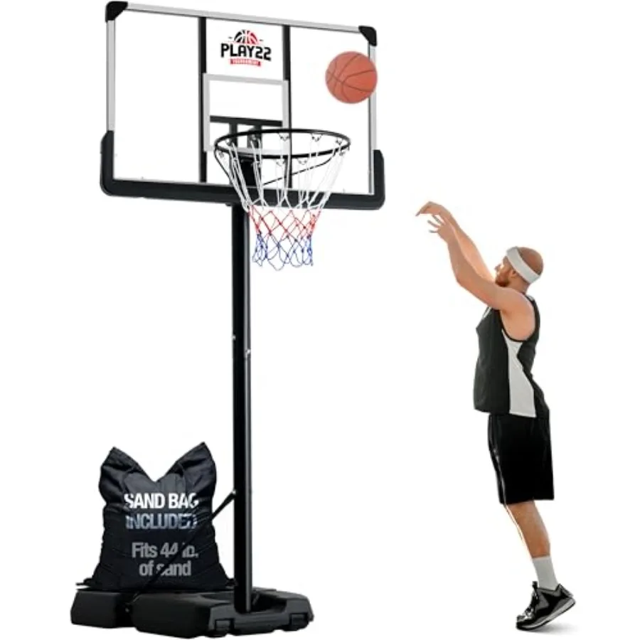 Portable Basketball Hoop 10 ft Adjustable with 44in Shatterproof Backboard for Indoor Outdoor Use Weatherproof Fillable Base Ba