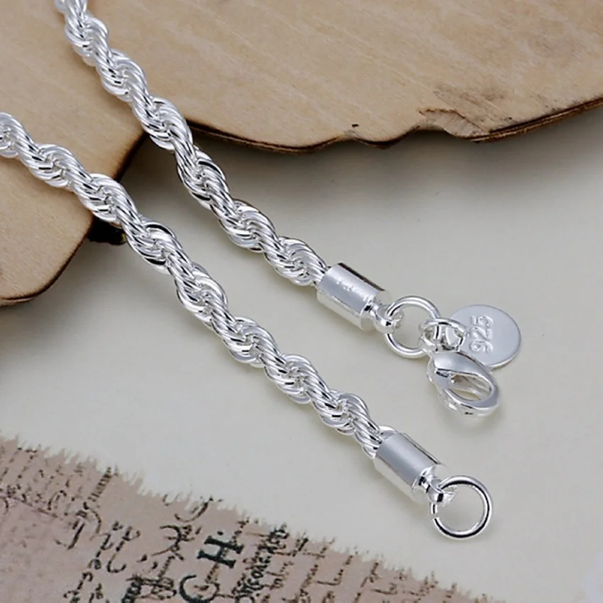 925 Silver Plated chain exquisite twisted bracelet fashion charm chain women men solid wedding cute simple models jewelry H207