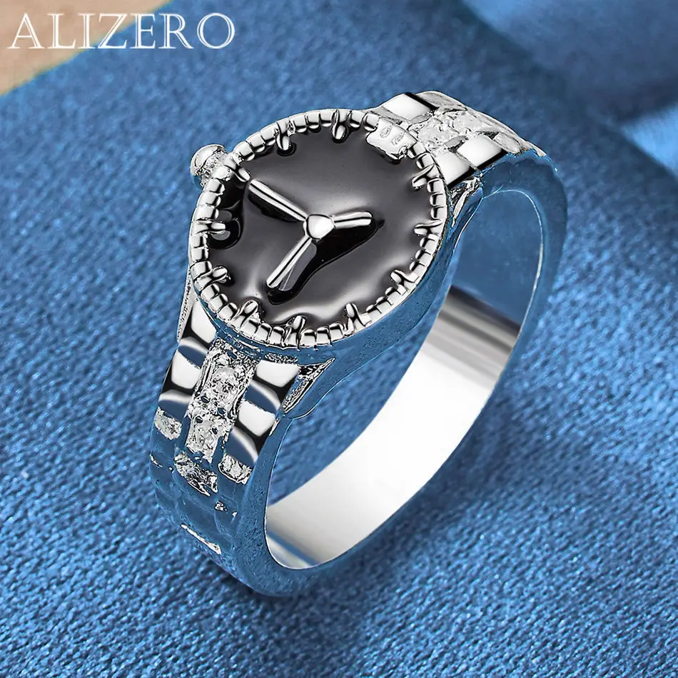 

ALIZERO 925 Sterling Silver Rings Watch Model Rings For Women Men Wedding Fashion Party Jewelry Gift