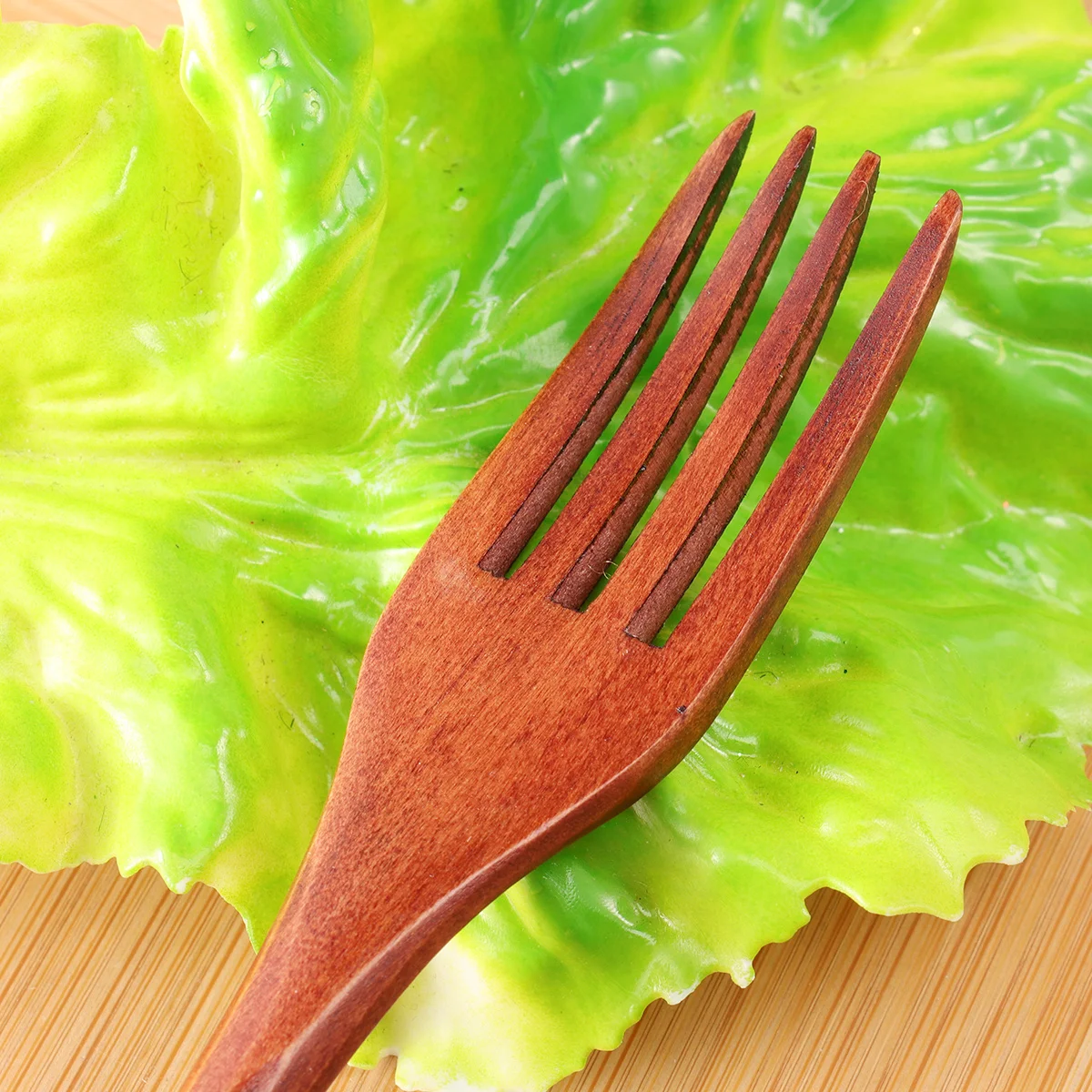 

3Pcs Wooden Fork Natural Elegant Color Tied Line Design Comfortable for Cups Dishes Everyday Use Salad Noodles