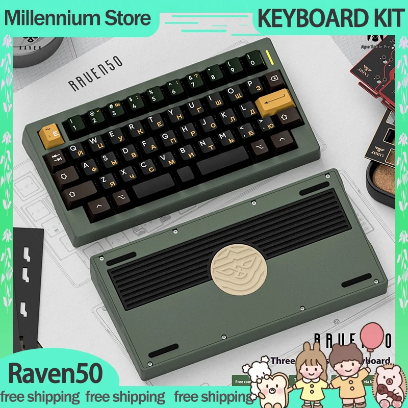 Raven50 Mechanical Keyboard Kit 3Mode Bluetooth Wireless Keyboard Gasket Custom Single Key Slotting Keyboard Kit Accessories