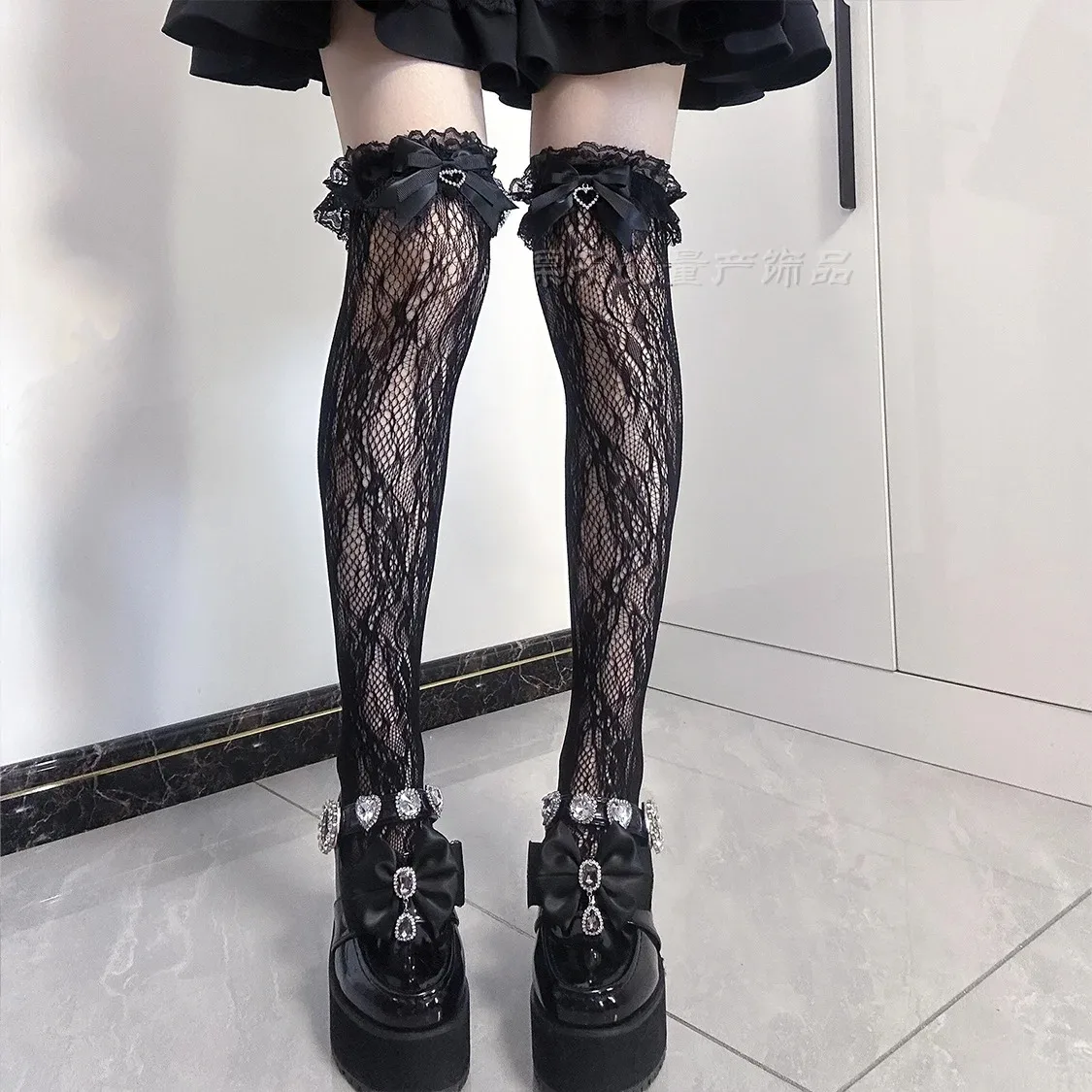 Japanese Beautiful Legs Thin College Style Socks Women's Lolita  Bow Lace Medium Tube Socks Over Knee Socks Tianlei Department