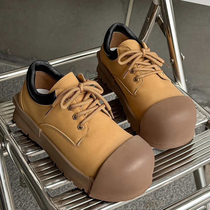 

New Men Fashion Derby Shoes European American Casual Lace-up Comfortable Business Large-head Brand Leather Shoes Skate Shoes Men