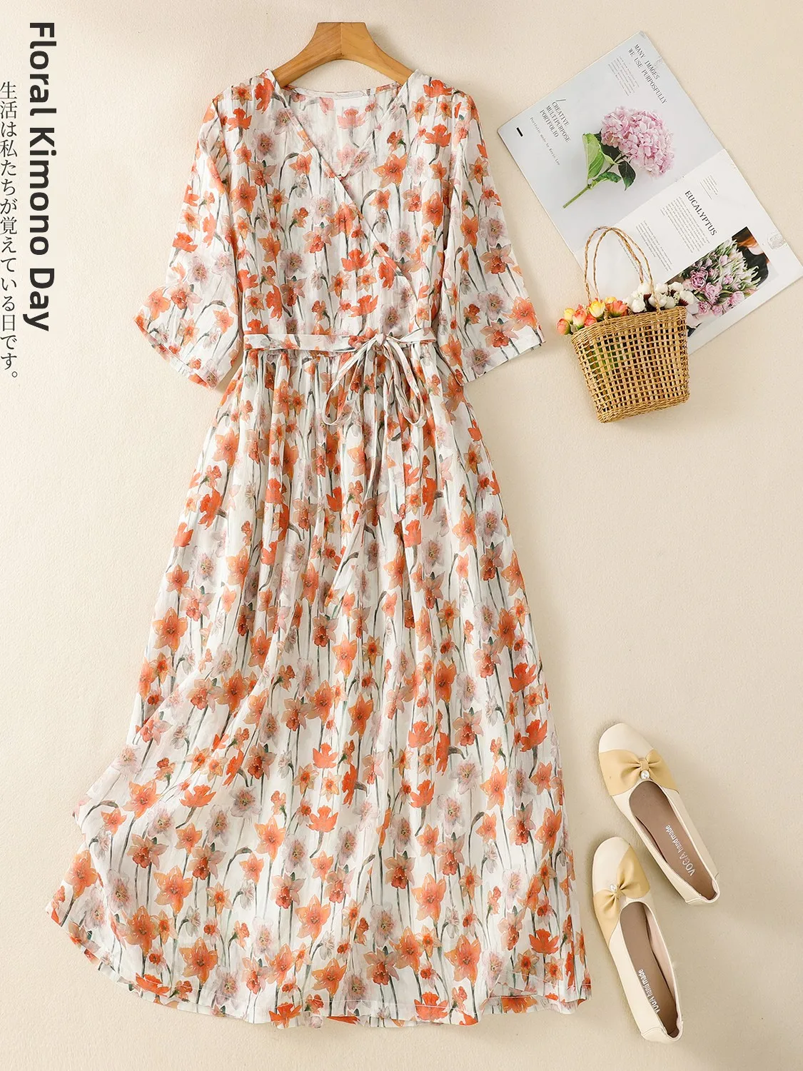 

Макси Dr с цветочным принтом в стиле ретро, корейская художественная женская летняя юбка трапециевидной формы с цветочным принтом, большие размеры, V-Ne ort S...