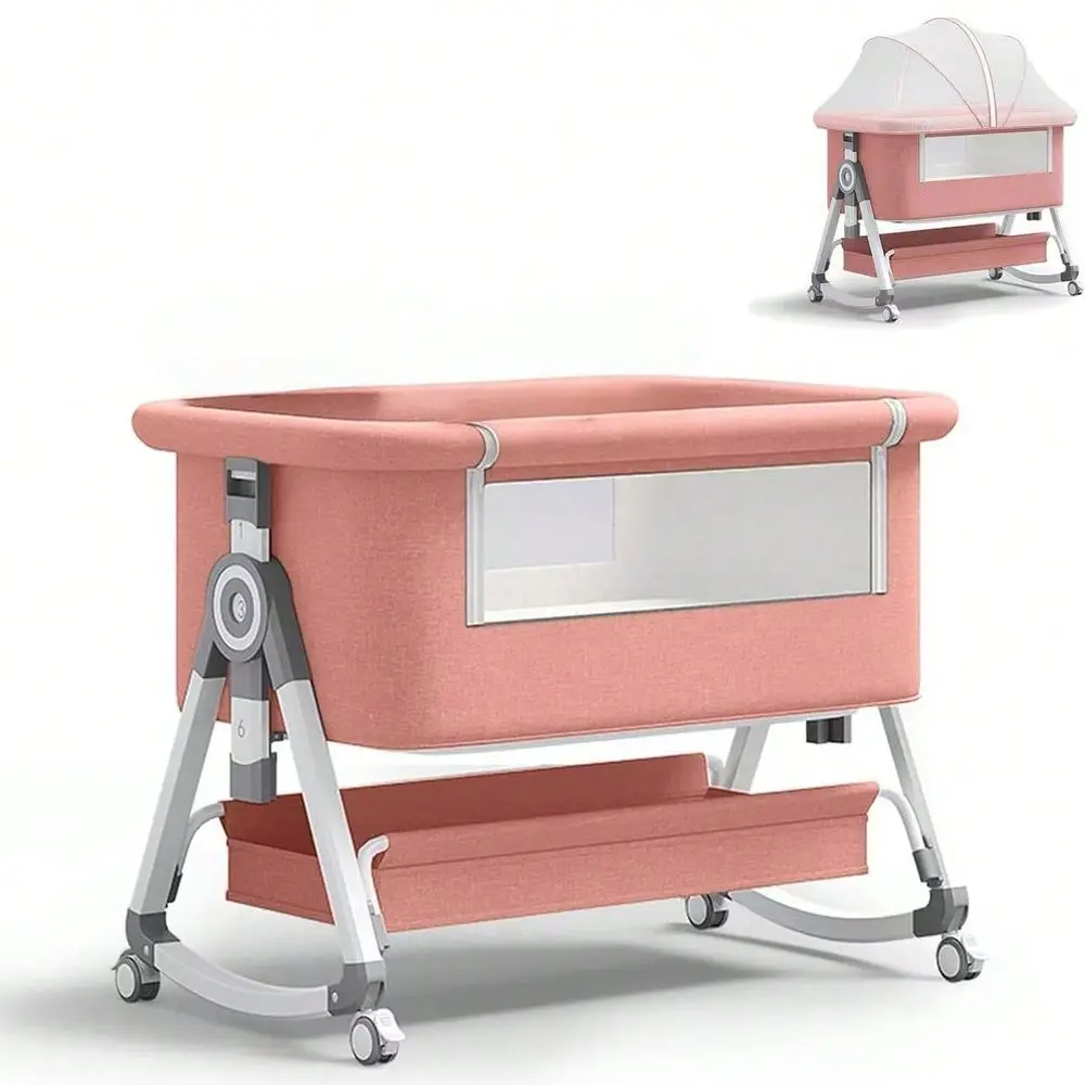 Baby Bassinet, Bedside Bassinet For Baby, 5 In 1 Bassinet Bedside Sleeper With Locked Wheels, Mosquito Net, Storage Basket Adju view 2