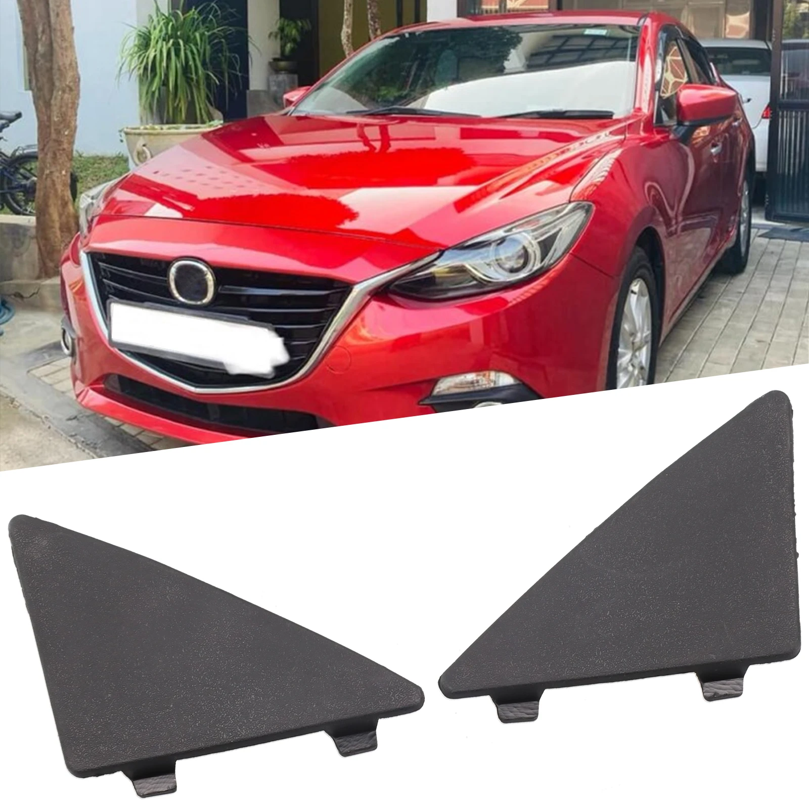 For Mazda 3 2014 to 2016 Front Bumper Lower Grille Triangle Tow Hook Cap Cover 2 Pack Direct Fit BHN1 50 101 and BHN1 50 102