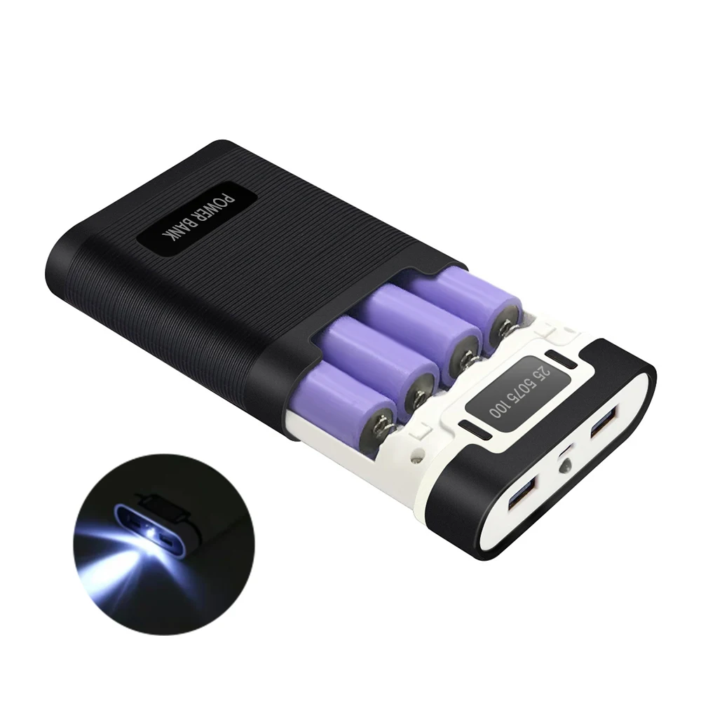 DIY 4x18650 Battery (Not Included) 10000mAh Power Bank Shell Box Module With 2 USB Port Led Light For Phone Pad DIY Power Shell