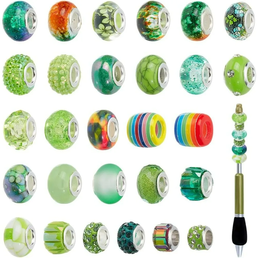 54 Pcs Large Hole Beads for Pens Focal Bead 13.5 mm European for Beadable Pens Green Theme Spacer Beads for Snake