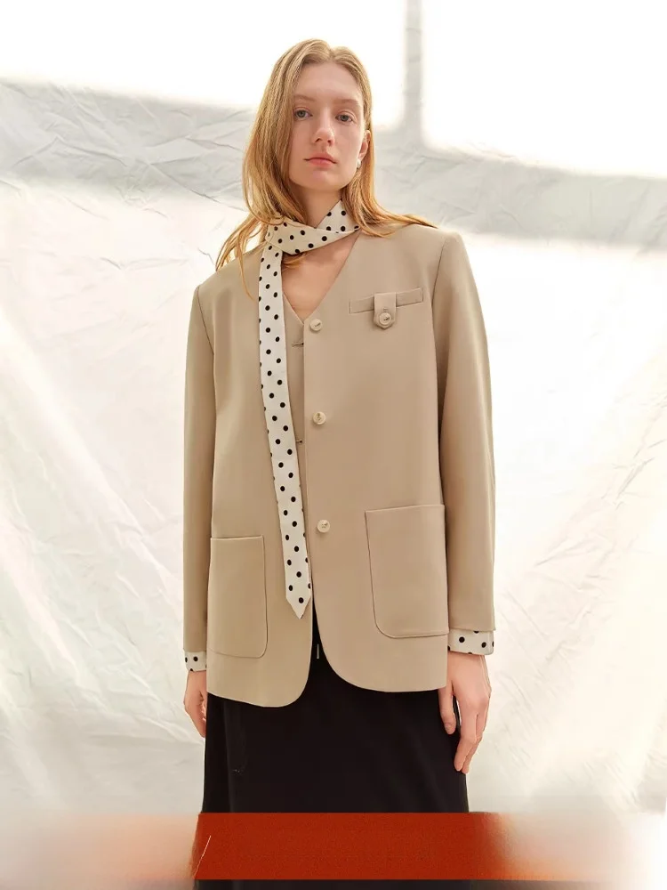 

Bla Polka Dot round Dance Solo Bouquet Women's Vest Top V-ne Suit Jaet Ele Loose Fit Long Sve Daily Wear