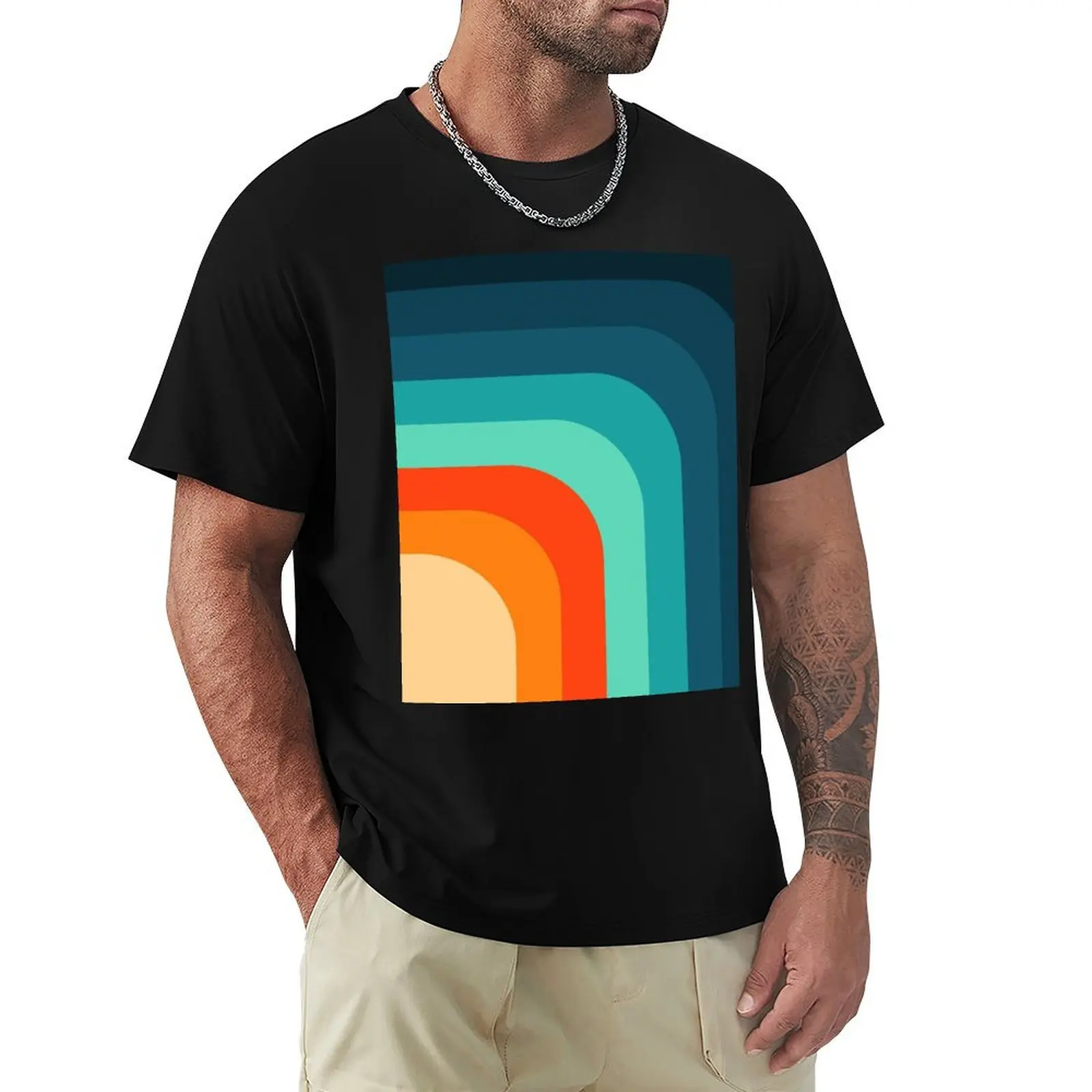 

70s Retro Color Geometric Vintage Pattern T-Shirt blue lock shirts graphic tee summer clothes t shirt men