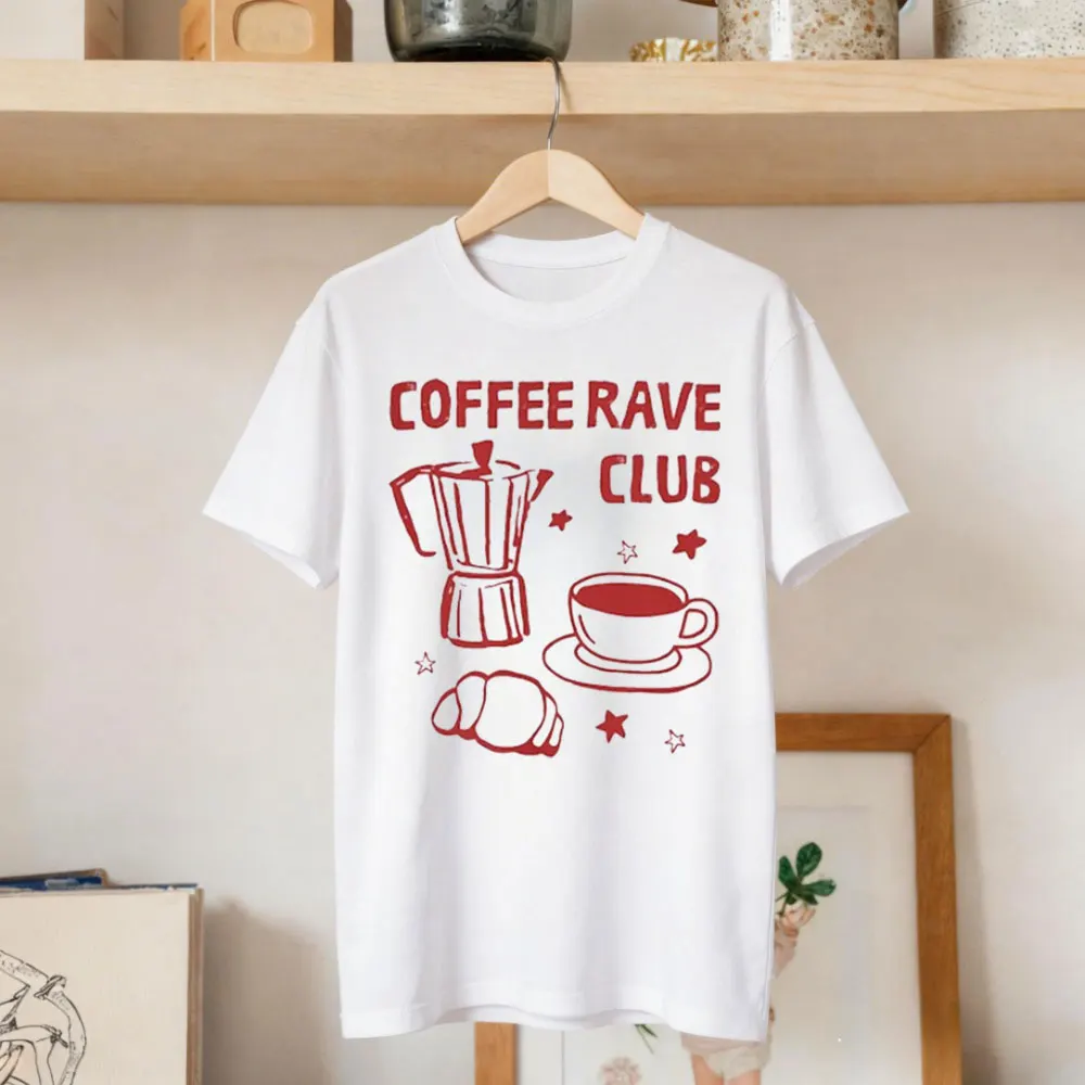 Coffee Rave Club T-Shirt House Music Party Tees Afternoon Tea Club Holiday Leisure Vacation T Shirt Women Clothes Graphic Print
