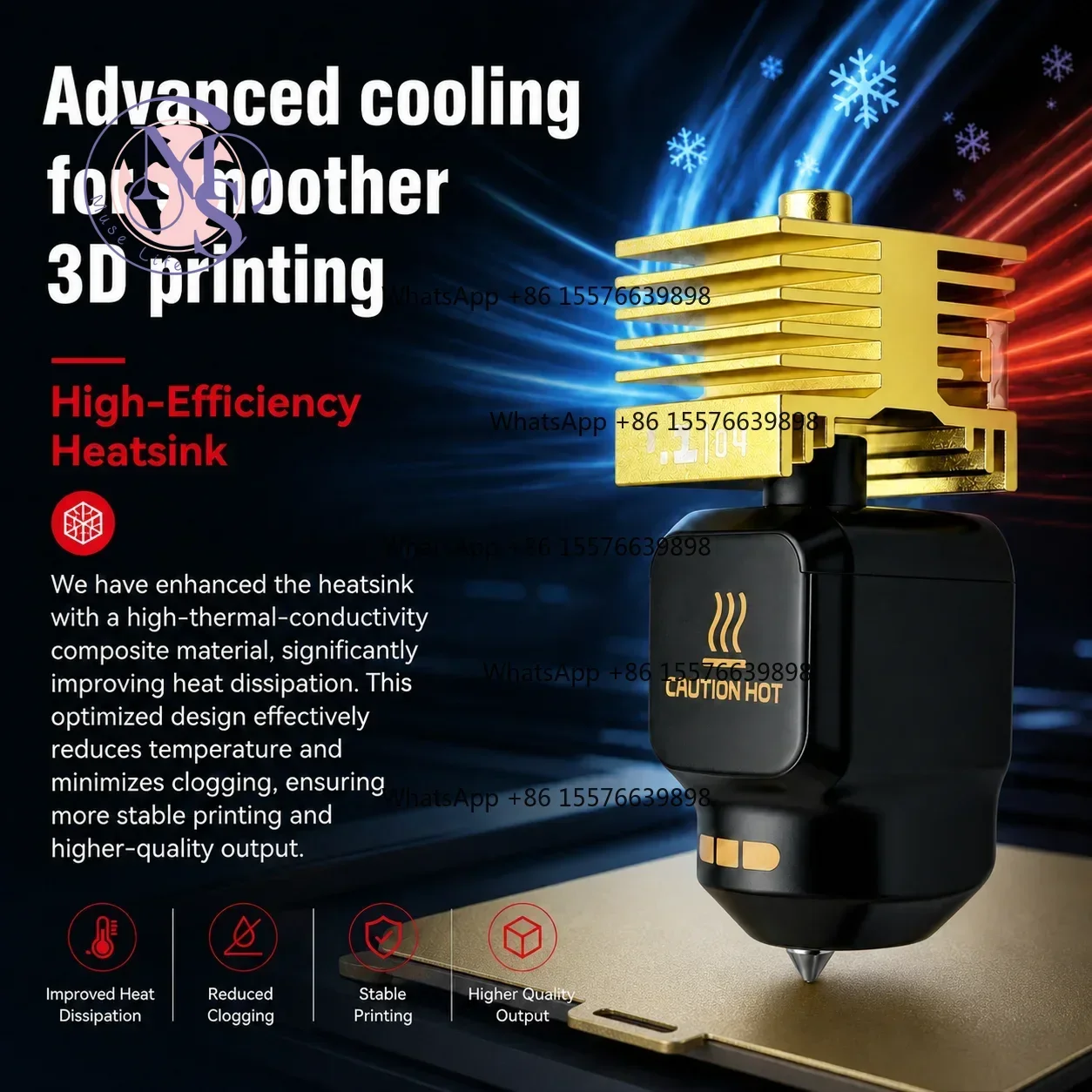 UHMCoat HV3400 Ultra Hard Hotend with Golden Heatsink, Anti-Wear 3D Printer Upgrade Part