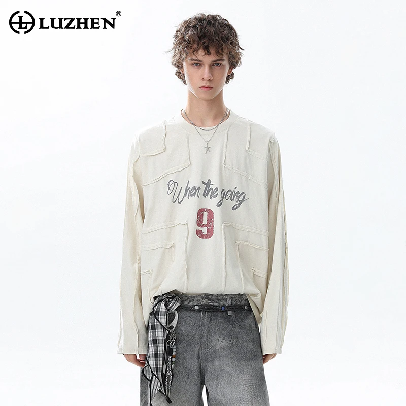

LUZHEN 2025 New Original Stripe Edge Patchwork Design Round Neck T-shirts Men's Fashion Long Sleeve Handsome Male Clothes JY4944