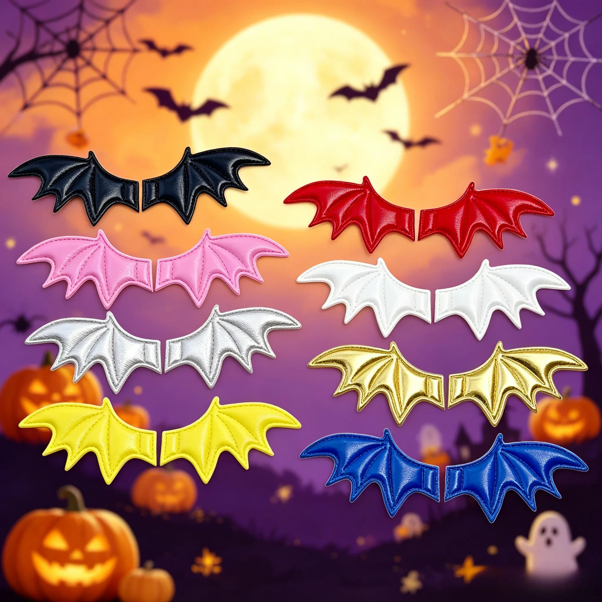 iYOE 20/40pcs Halloween Patent Leather Bat Wing Applique for Handmade DIY Decor Hair Clip Accessories Headwear Patch 3-5cm