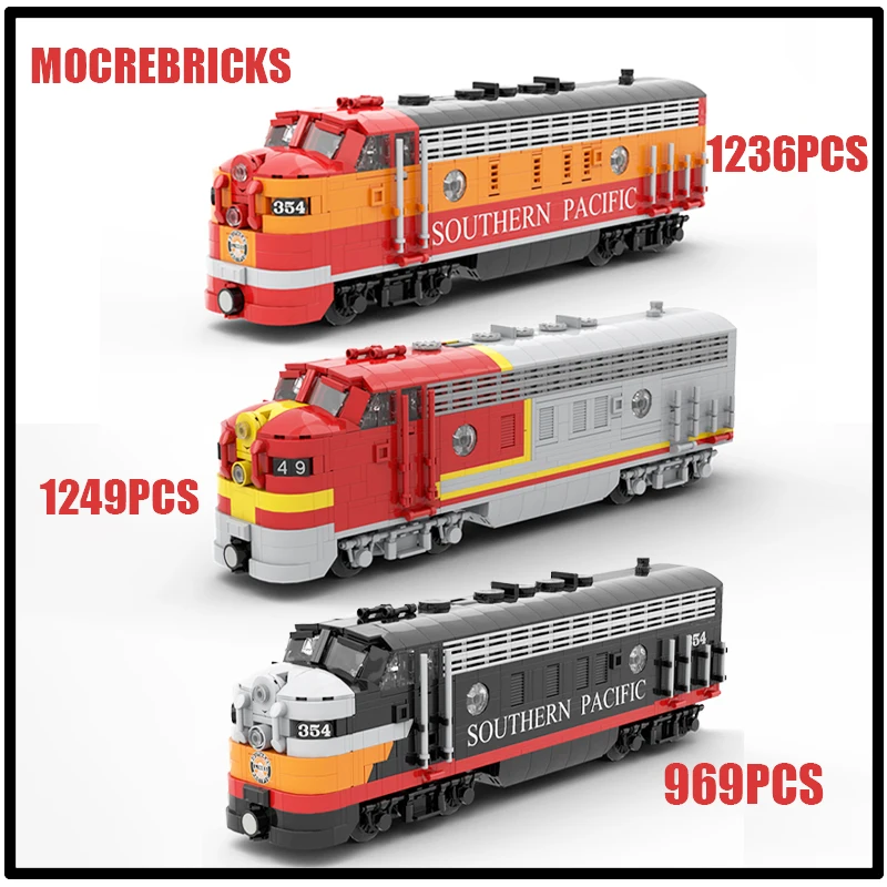 

MOC Building Blocks Steam Locomotive ATSF EMD F7 Assembly Remote Control Train Model Bricks Toys DIY Puzzle Set Christmas Gifts