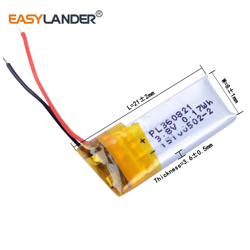 360821   3,8 V 45 mAh wiederaufladbarer Lipo-Polymer-Li-Ionen-Akku für MP3-Bluetooth-Headset-Lautsprecher, DVR, kleine Spielzeuge, Smartwatch 360821