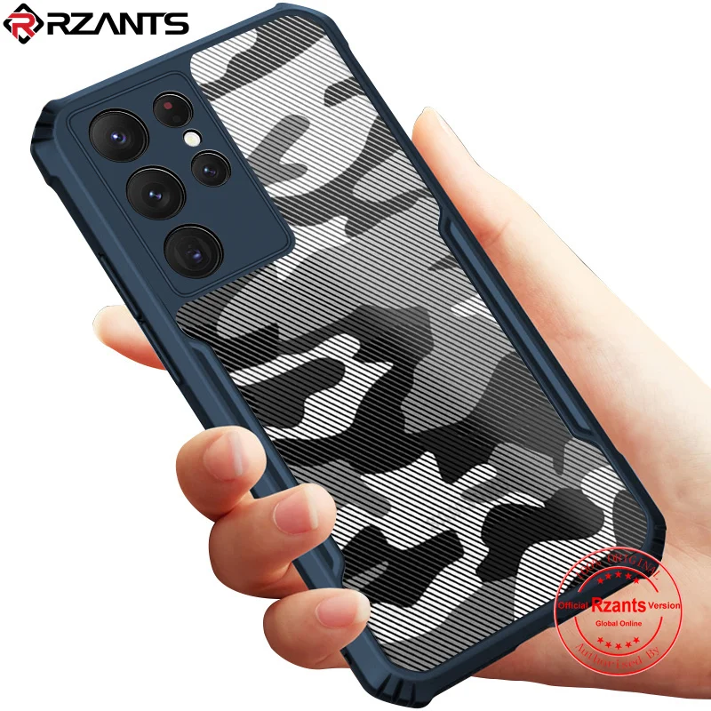 Rzants For Samsung Galaxy S22 S23 Ultra Case Hard Camouflage Cover TPU Frame Bumper Half Clear Phone Shel