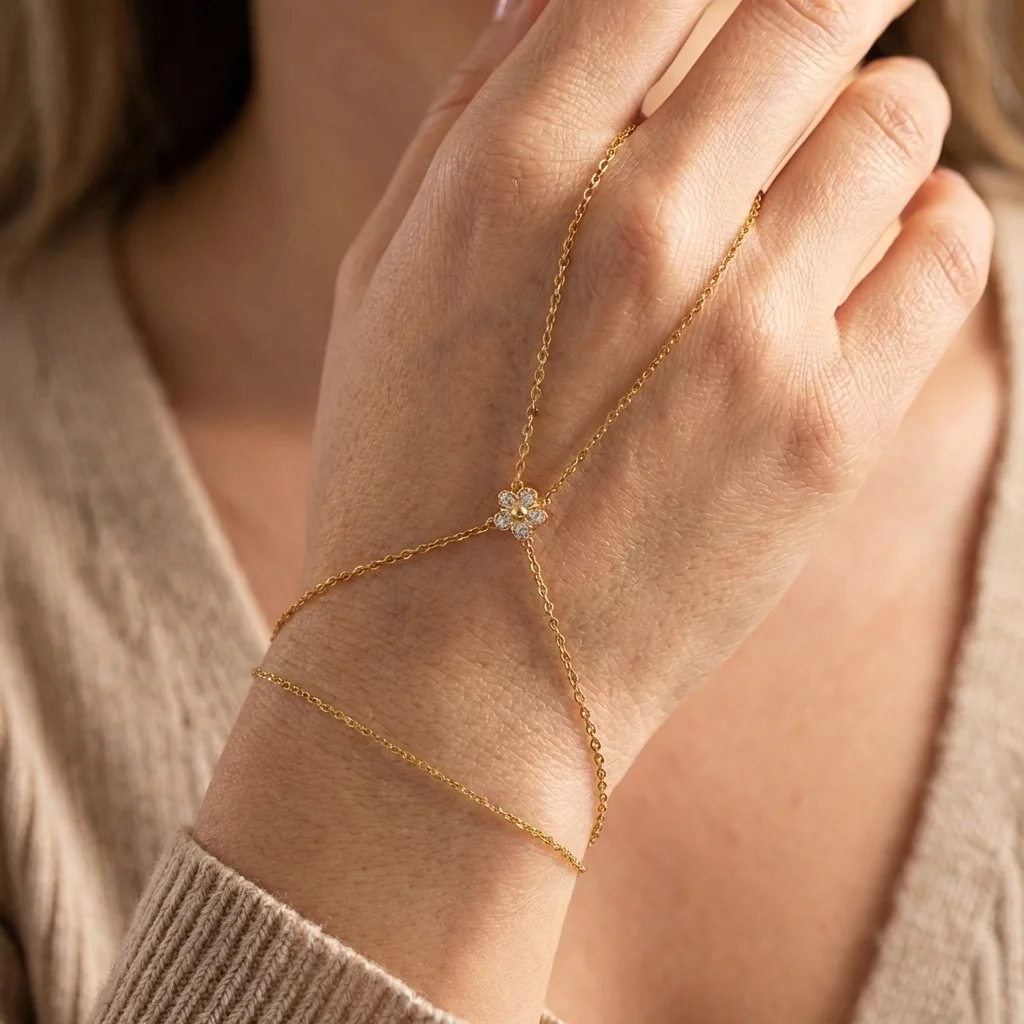 Minimalistisches CZ Edelstahl-Fingerarmband für Frauen Luxuriöse Braut Mehrlagige Handketten Party Hochzeit Schmuck Geschenk Wasserdicht – Detail 7