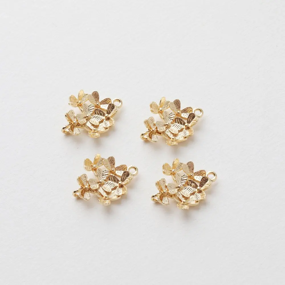 6 pezzi di ciondoli floreali per risultati di gioielli che fanno orecchini pendenti fai da te Charms regalo per lei ottone 14k oro riempito 15*18mm