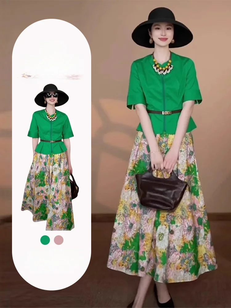 Ele een Bubble Sve Floral terne haut et jupe ensemble femme Faion tenue d'été ort Sve fermeture à glissière